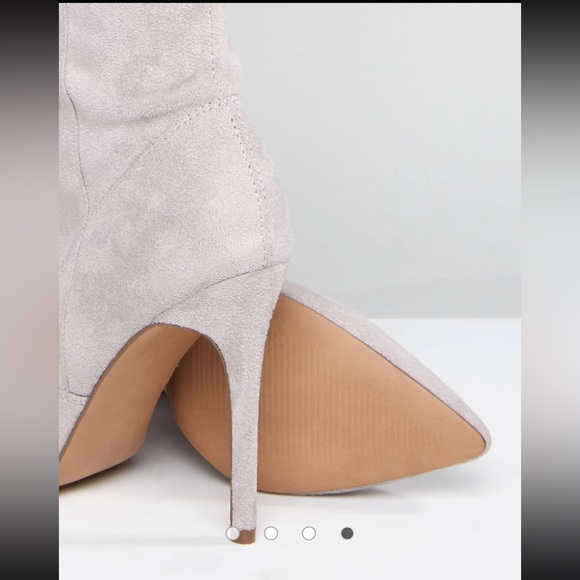 NWOB ASOS thigh high suede heeled boot light grey Sz 8 - Picture 10 of 15